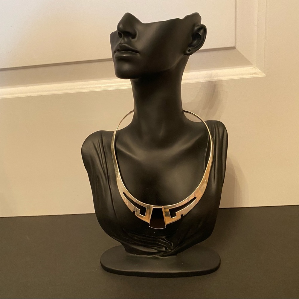 MEXICO MODERNIST NECKLACE STERLING SILVER BLACK ONYX COLLAR TORQUE TS-70 925 - Picture 8 of 12